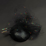 black button beret fascinator with veiling and quills, perfect for Ascot