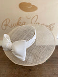 White wedding hat with silk white bow