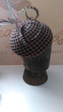 Dog tooth Brown felt beret with spray of feathers