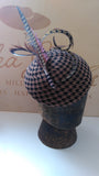 Dog tooth Brown felt beret with spray of feathers