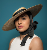Straw sun hat with black ribbon
