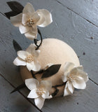 White silk rose button beret hat