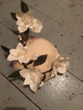 White silk rose button beret hat