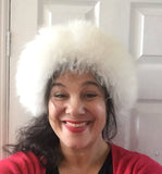 Sheepskin headband in black, white or brown, perfect for winter shopping and winter outtings