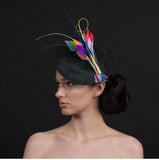 Spray of colour medium black saucer hat/fascinator