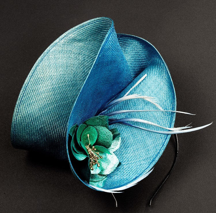 Royal Blue Boater Hat, Electric Blue , Royal Blue Fascinator, Feathers  Flowers Any Colour Made to to Order Anna Gilder Millinery 