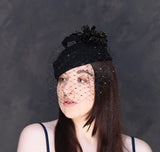 Twinkle the night away- black felt  pill box hat