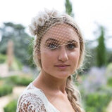 Silk rose half bridal crown with bird cage veil