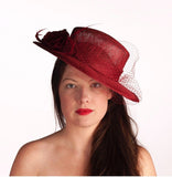 Red Rivka - Red boater style wedding/ascot hat