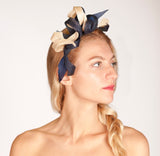 Navy and Cream fascinator, rivka jacobs, millinery