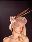 Light pink/Blush fascinator- pheasant feathers and silk rose