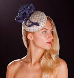 Navy and white hat/ beret hat for weddings, rivka jacobs, millinery