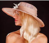 Big brimmed blush hat, with silk flowers and feathers