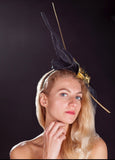 black and gold fascinator
