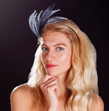 Navy and Cream fascinator, rivka jacobs, millinery