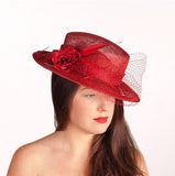 Red Rivka - Red boater style wedding/ascot hat