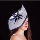 white and navy blue -Petal shaped fascinator/hat