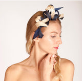 Navy and Cream fascinator, rivka jacobs, millinery