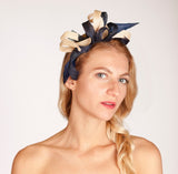 Navy and Cream fascinator, rivka jacobs, millinery