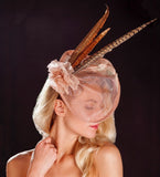 Light pink/Blush fascinator- pheasant feathers and silk rose