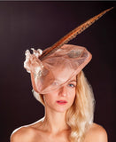 Light pink/Blush fascinator- pheasant feathers and silk rose
