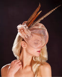 Light pink/Blush fascinator- pheasant feathers and silk rose