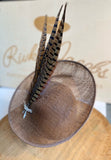 Brown saucer hat, pheasant feathers