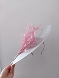 Light blue large saucer hat -  saucer hat with pink feathers and pretty dimonte detail