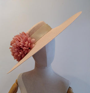 Pink spanish inspired sun hat with pink flowers