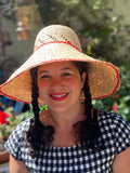 Straw sun hat with red edging