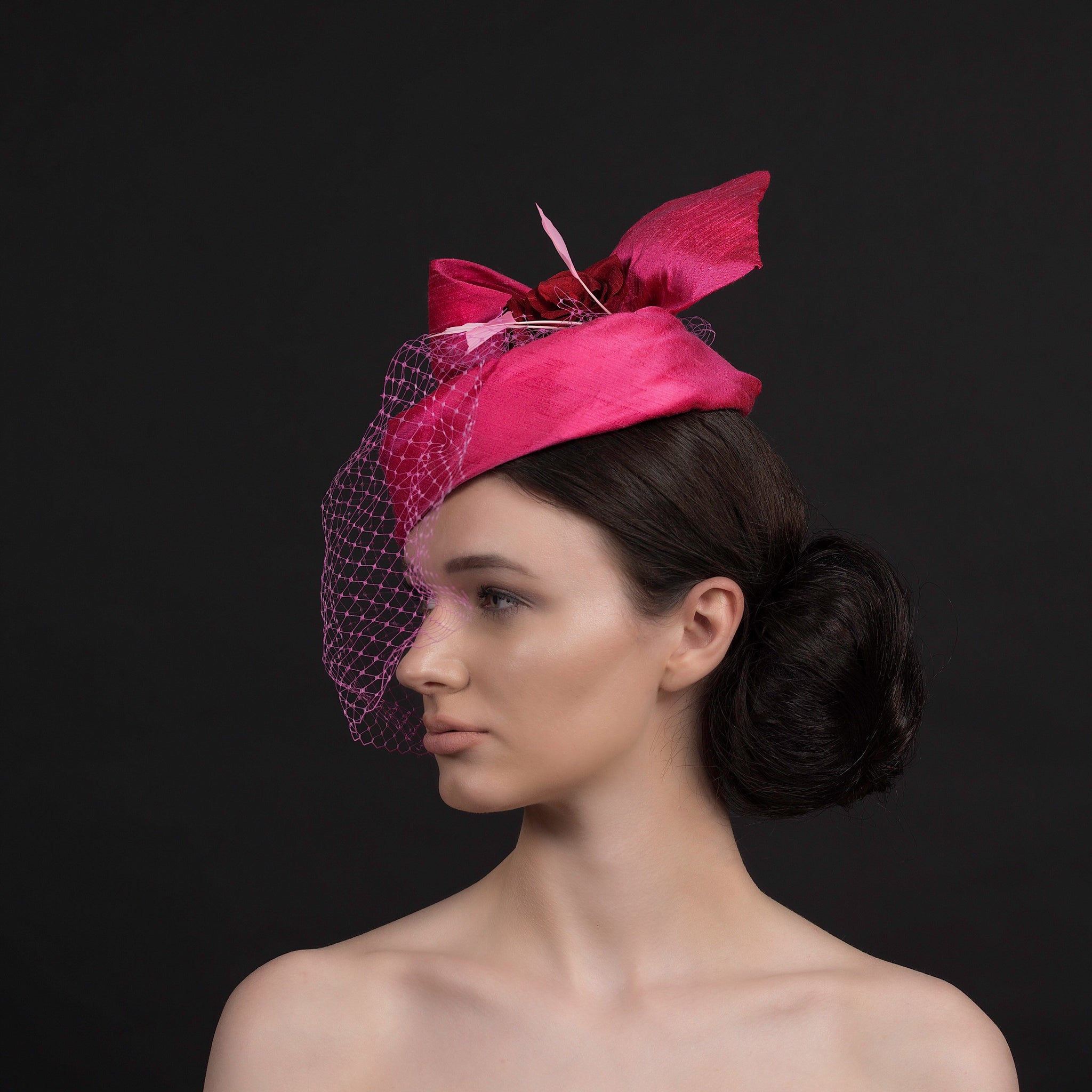 Valentine-Shocking pink silk pill box hat – Rivka Jacobs  display picture 2