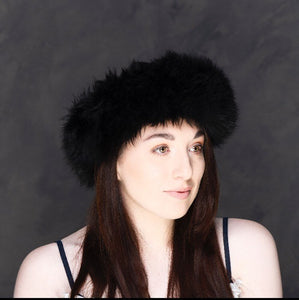 Sheepskin headband in black, white or brown, perfect for winter shopping and winter outtings