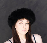 Sheepskin headband in black, white or brown, perfect for winter shopping and winter outtings