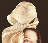 big bow hairband, in cream with beads
