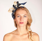 Navy and Cream fascinator, rivka jacobs, millinery
