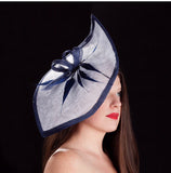 white and navy blue -Petal shaped fascinator/hat