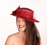 Red Rivka - Red boater style wedding/ascot hat