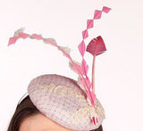 Wedding/races pink and white mini beret hat/fasconator