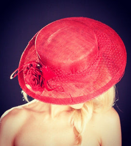 Red Rivka - Red boater style wedding/ascot hat
