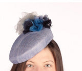 light blue percher hat with light blue flowers