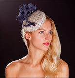 Navy and white hat/ beret hat for weddings, rivka jacobs, millinery