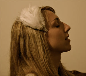 white feather with crystals wedding fascinator